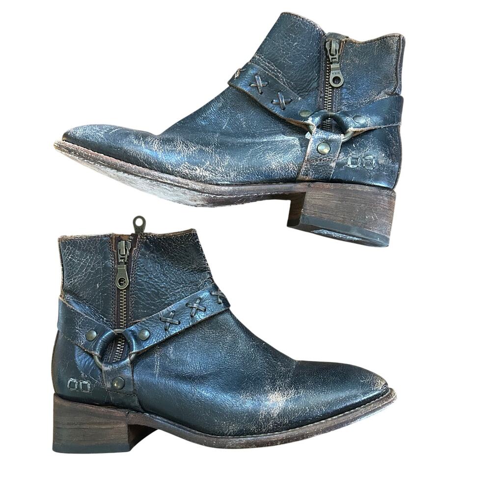 Bed Stu Boots Winslet Black Leather Ankle Boots 8.5 Vintage Distressed Zip - Picture 2 of 10